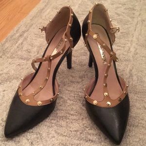 Audrey Brooke Black Leather Studded Heels
